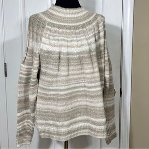 Knox Rose Women's Size L Oatmeal Striped Mock Neck Metallic Knit Sweater NWT